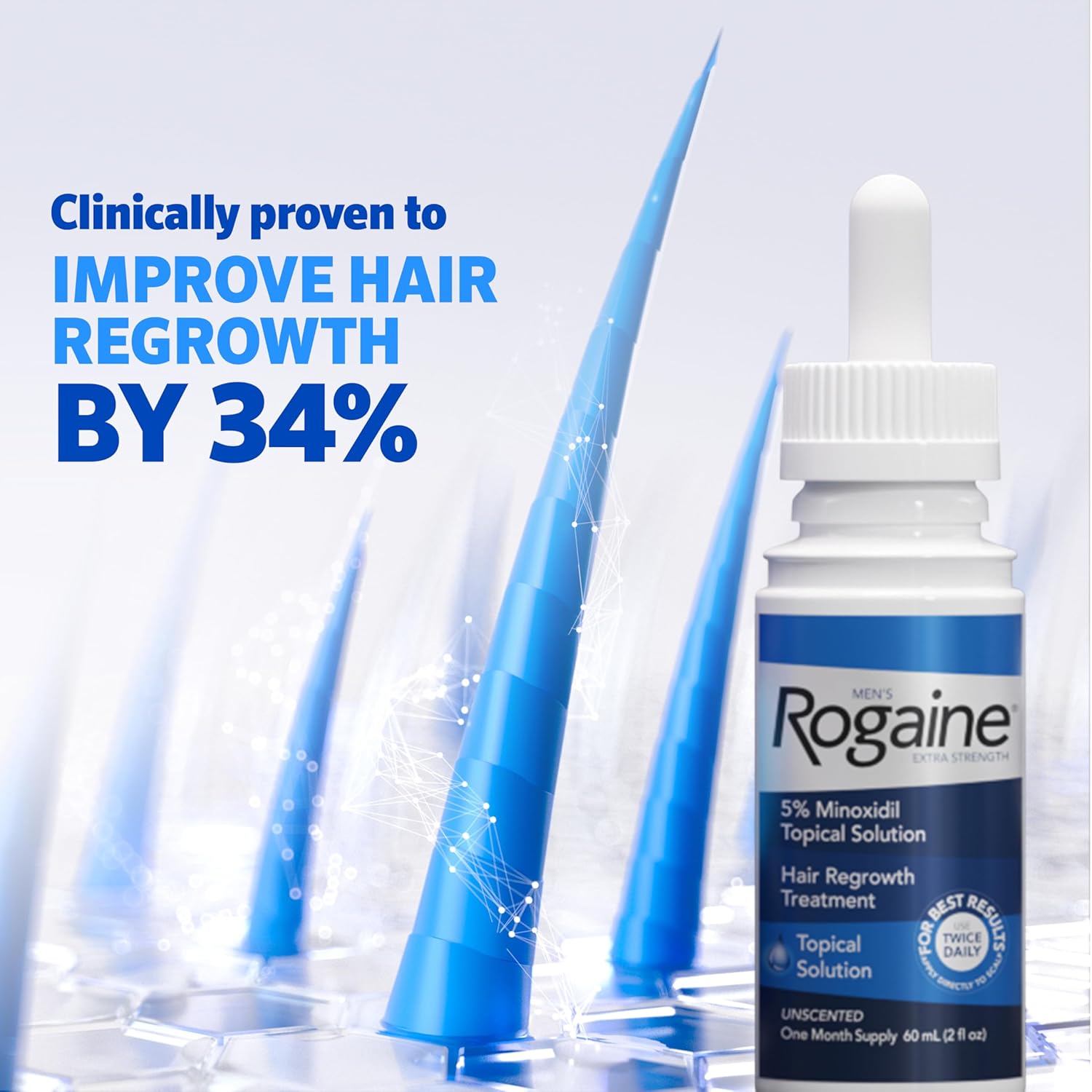 Men’s Rogaine Extra Strength 5% Minoxidil, Topical Solution for Thinning & Hair Loss, Clinically Proven FDA Approved Minoxidil for Men Treatment, Regrow Fuller Hair, 3 Month Supply, 3 Bottles - Image 2