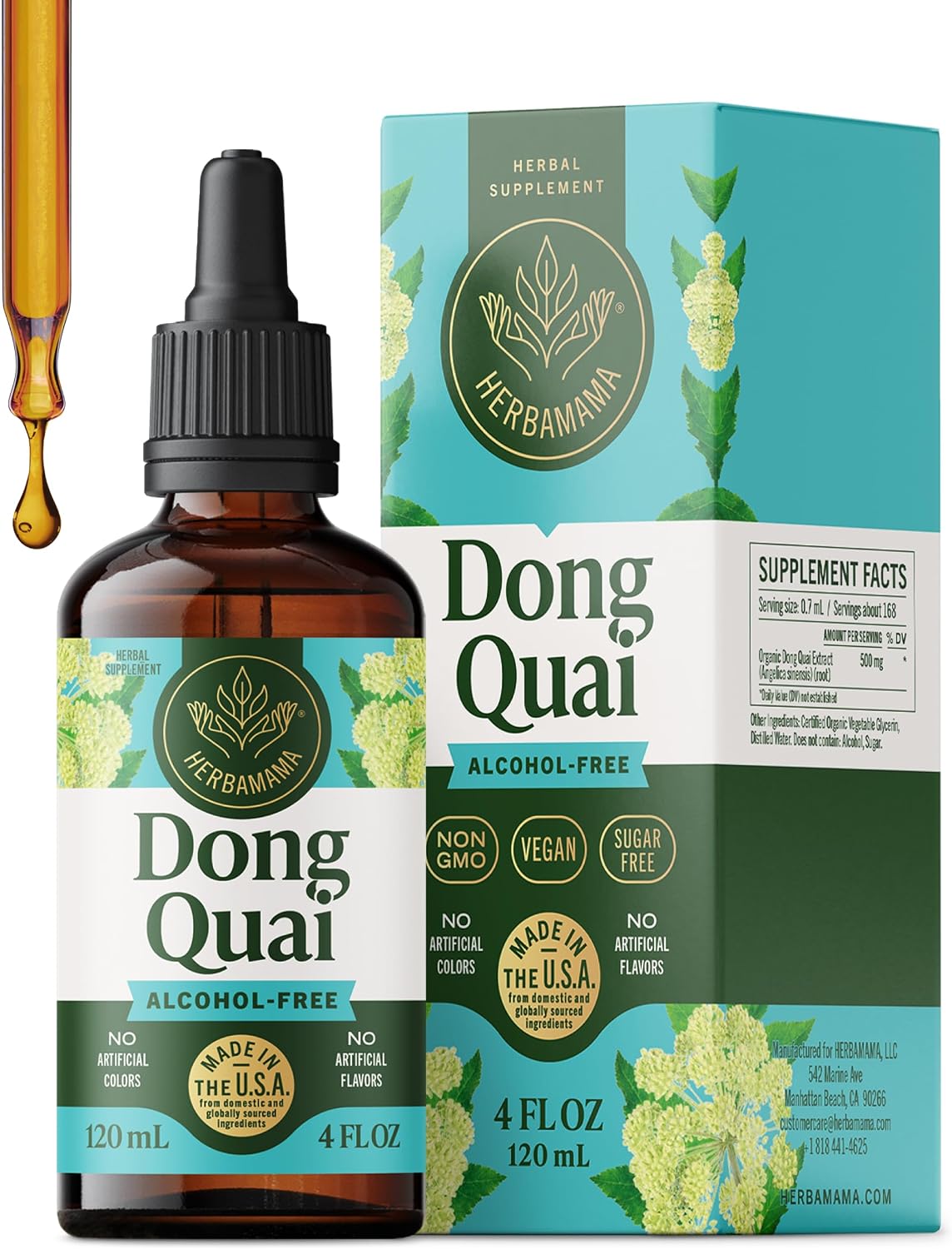 HERBAMAMA Dong Quai – Menopause Supplements for Women – Angelica Root for Hormone Balance & PMS Relief* – Vegan, Non-GMO, Alcohol & Sugar-Free, 56-Day Supply
