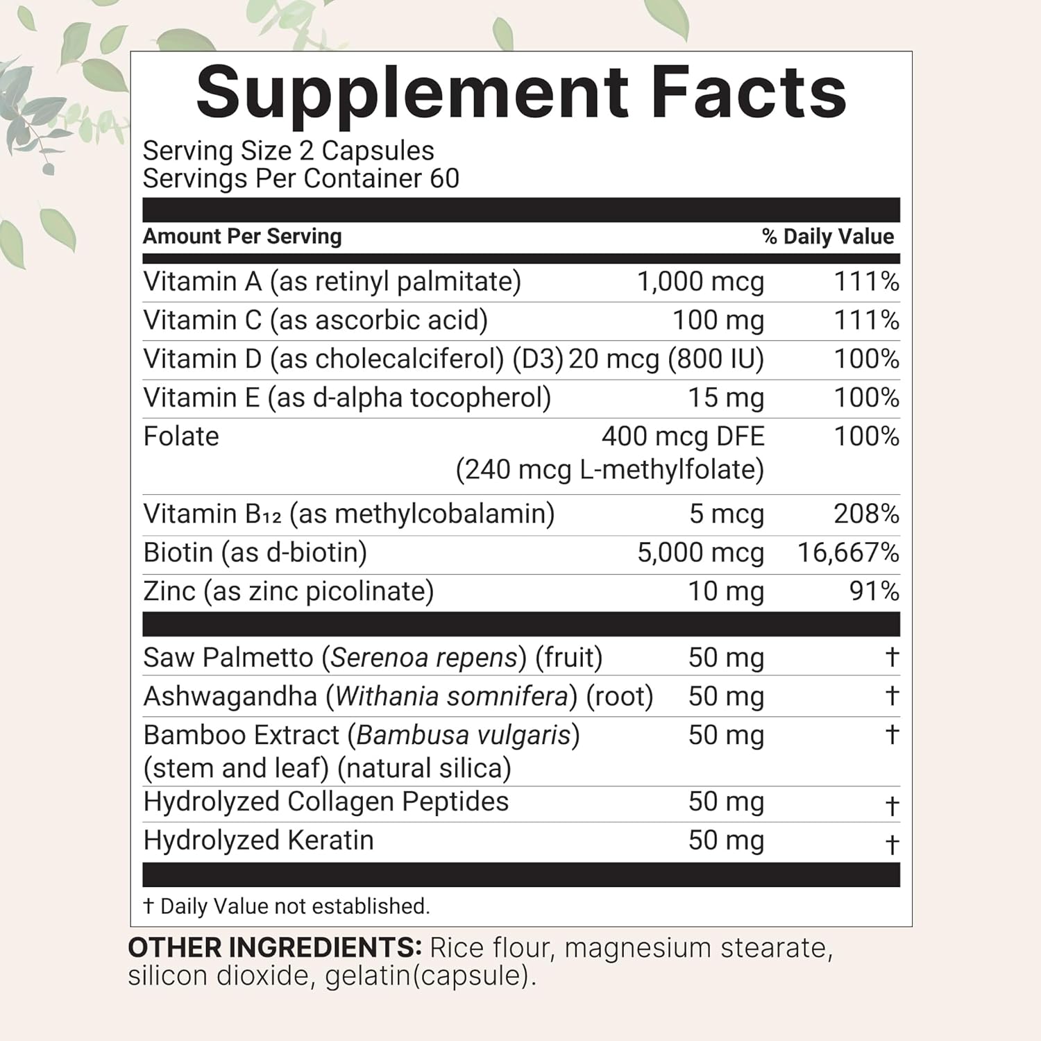 Micro Ingredients Hair Vitamins Complex, 120 Capsules | Hair Supplements for Women & Men with Hydrolyzed Collagen, Keratin, Methylfolate, Bamboo Extract, Vitamin C, Biotin, Saw Palmetto, & More - Image 2
