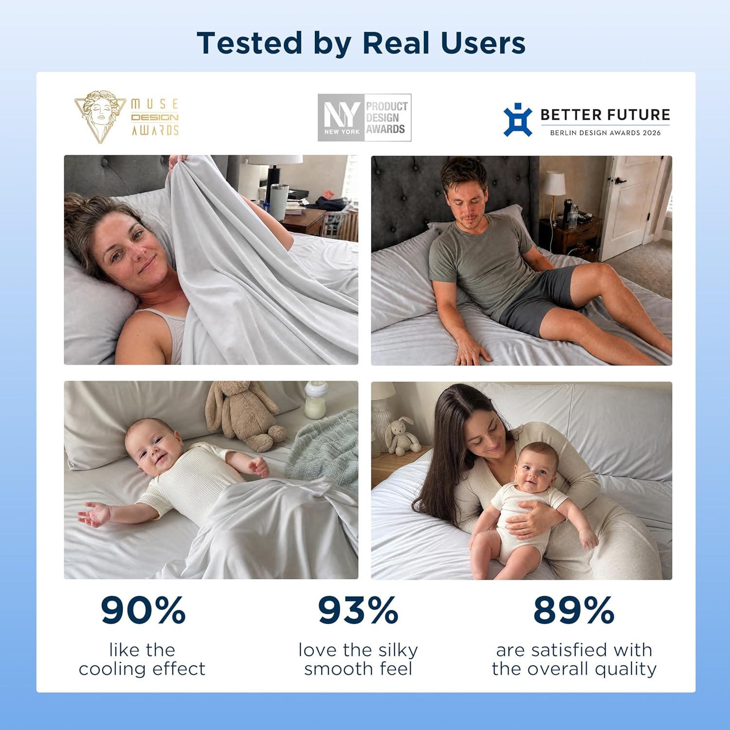 Bedsure Cooling Sheets for Hot Sleepers, Silver Infused Bed Sheets, Q-Max>0.46, Luxury Soft & Silky Smooth Queen Sheet Set, Deep Pocket Up to 16 Inches, 4 Pieces for Kids, Women, Men, Light Grey - Image 7