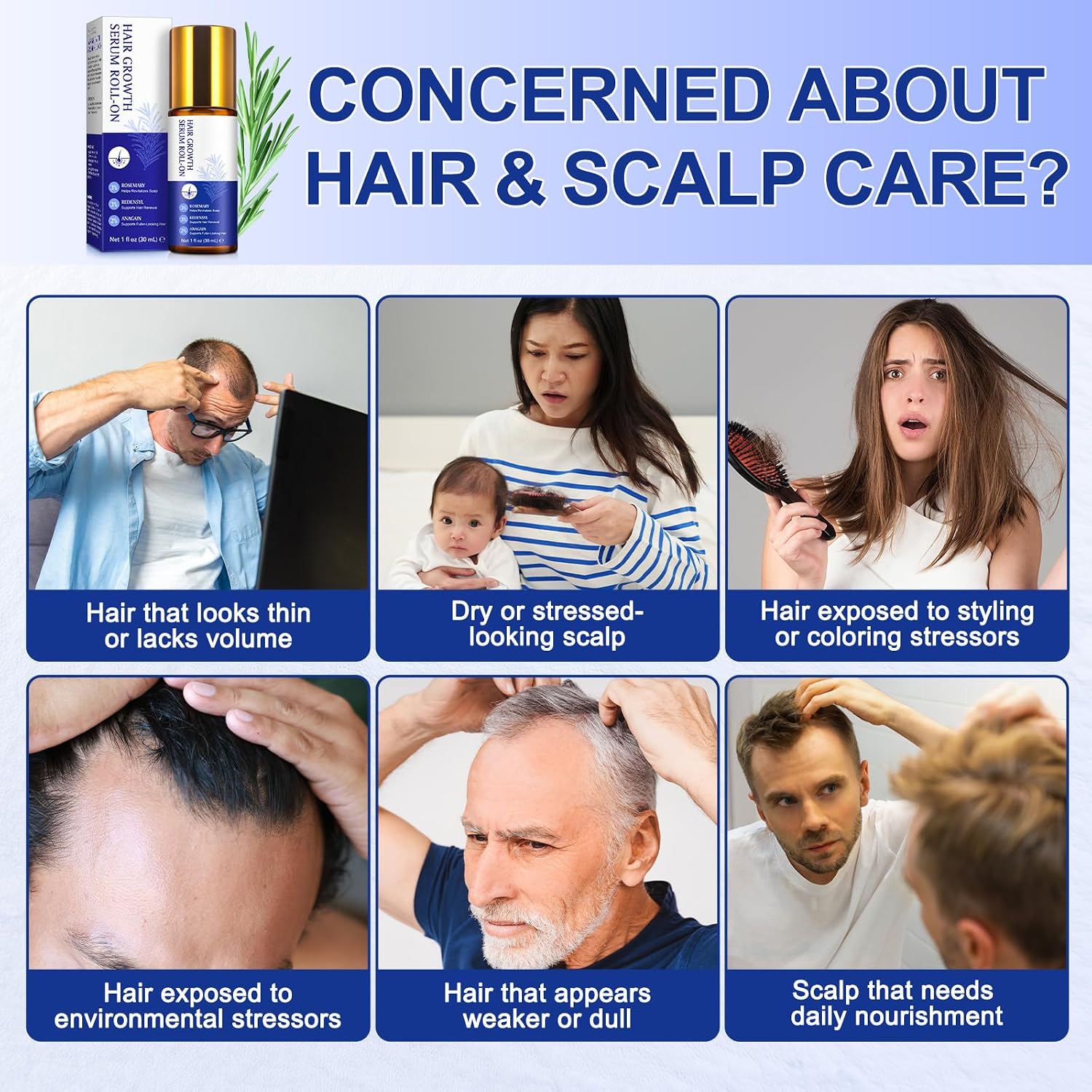 Hair Growth Serum Roll On, 30ml Hair Growth Oil with 3% Rosemary, 3% Redensyl, 2% Anagain, Hair Growth Serum Rosemary Oil for Hair Growth to Help Nourish Hair Follicles, Support Scalp Health - Image 3