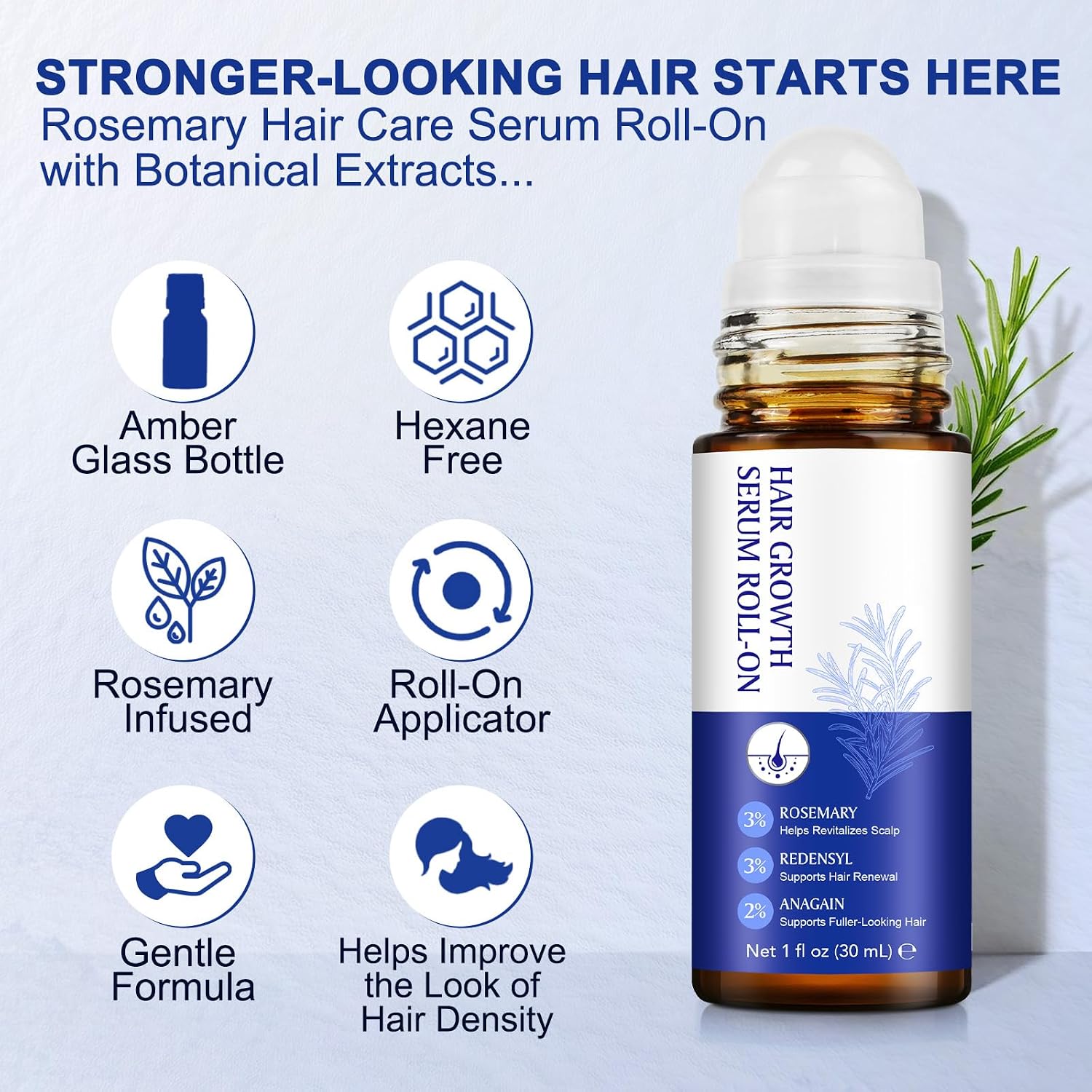 Hair Growth Serum Roll On, 30ml Hair Growth Oil with 3% Rosemary, 3% Redensyl, 2% Anagain, Hair Growth Serum Rosemary Oil for Hair Growth to Help Nourish Hair Follicles, Support Scalp Health - Image 9