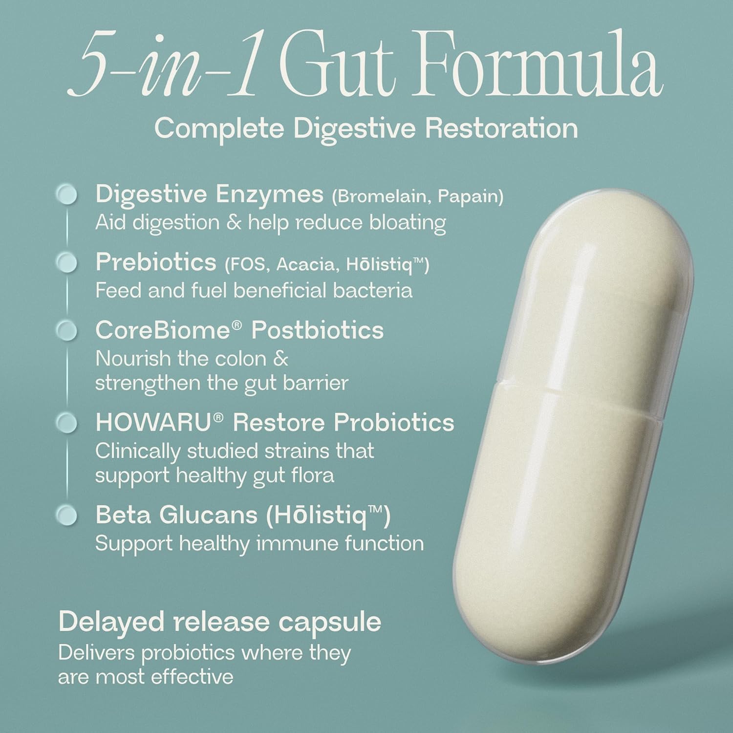 BIOMA Probiotics for Digestive Health 10 Billion CFU - 5-in-1 Gut Health Supplement with Prebiotics & Enzymes - Bloating Relief for Women & Men - Delayed Release (60 Capsules - 30 Day Supply) - Image 3