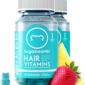 SugarbearPRO Hair Vitamin Gummy 2 Month Supply Extra Strength Biotin 6000mcg, Growth for Men & Women, Vegan Vitamin B12, MSM, Inositol, Omega 3, Elderberry, Certified Kosher, Halal, Cruelty-Free