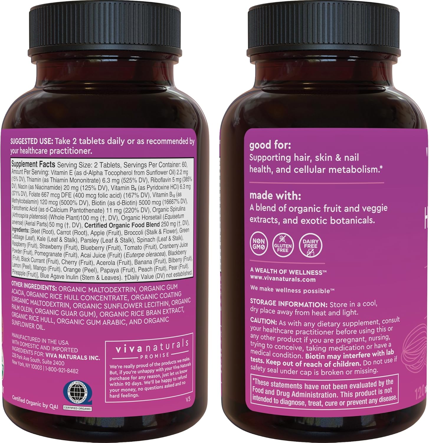 Biotin 5000 mcg Hair Skin Nails Vitamins for Women – Organic and Vegetarian-Friendly Supplement with Vitamin E, B-Vitamins, Spirulina, Horsetail and Superfood Blend to help Produce Keratin –120 Count - Image 10