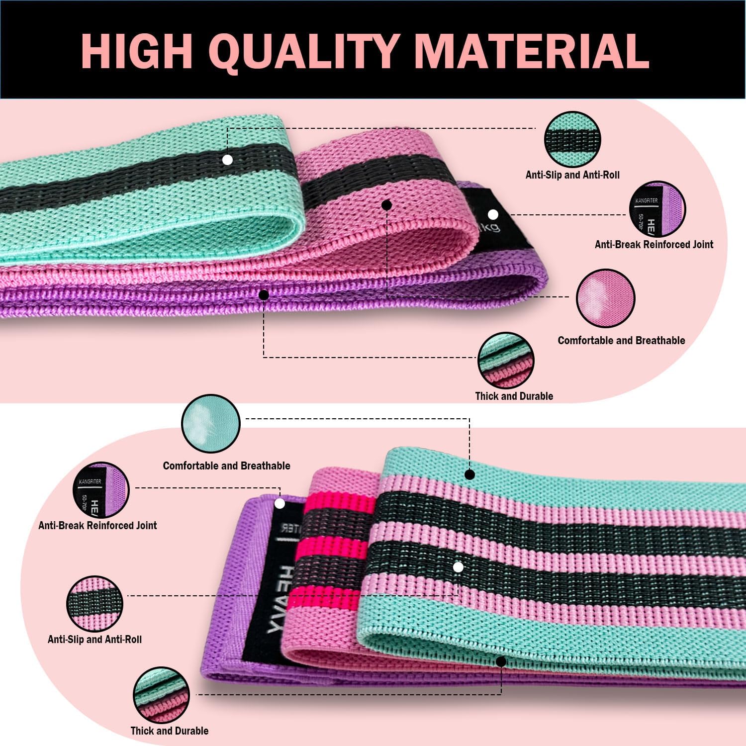 KANGFITER Long and Short Fabric Resistance Bands with Door Anchor, Non-Slip Stretch Booty Bands for Working Out Women & Men, Loop Exercise Elastic Bands for Home Physical Therapy Yoga Pilates - Image 3