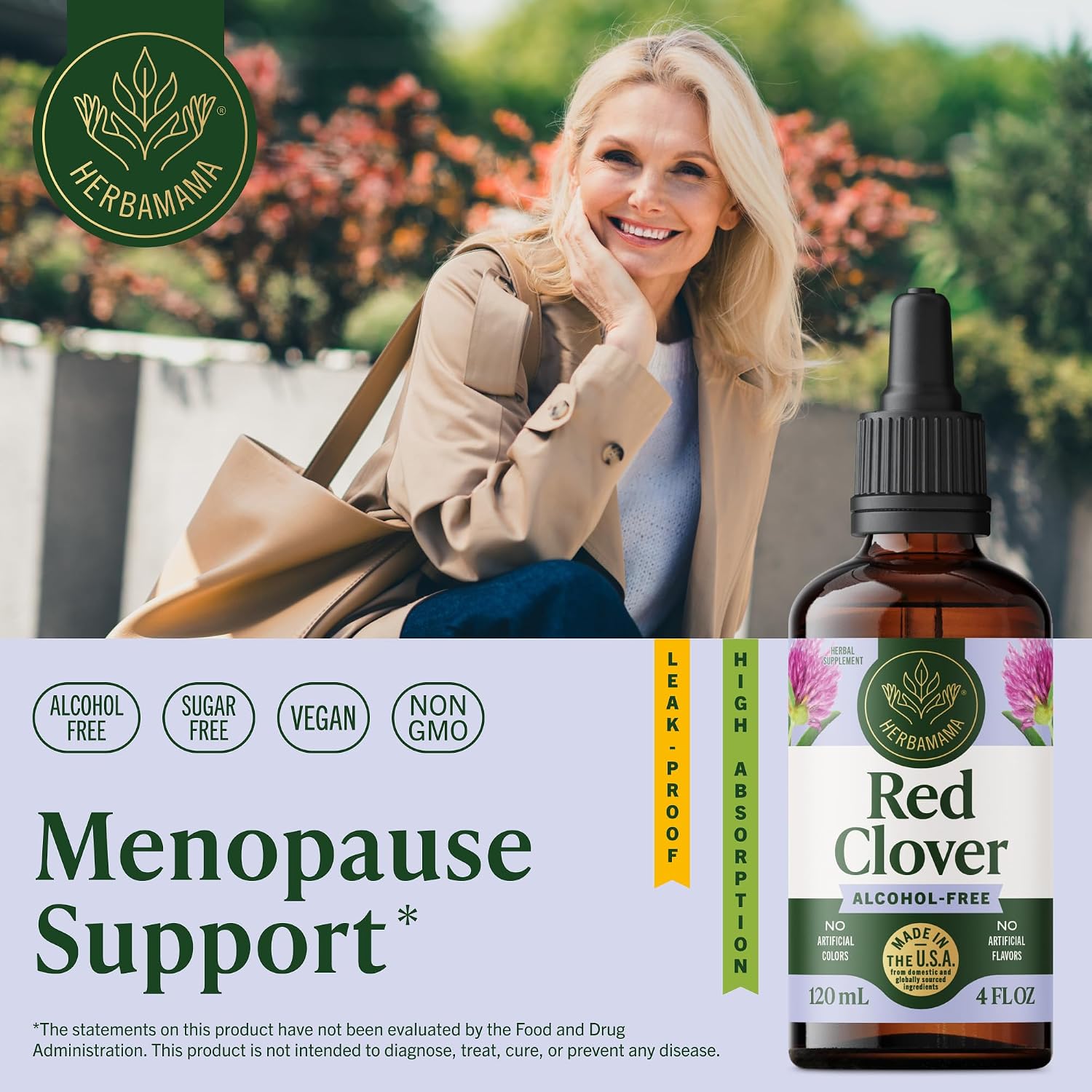 HERBAMAMA Red Clover Supplement for Menopause Support* - Liquid Red Clover Herb with Isoflavones for Hormone Balance for Women - Lymphatic Drainage Drops - Vegan, Non-GMO, 84-Day Supply - Image 2