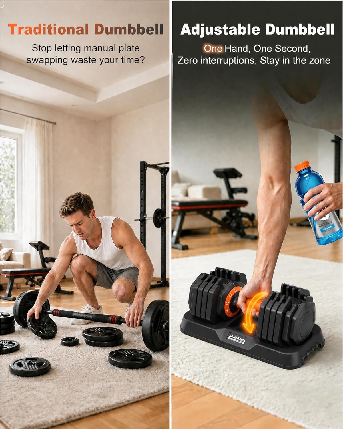 2026 Upgrade Adjustable Dumbbell Set 25lb/50lb, Small Increment in 3-6lb, 1 Hand Quick-Dial, 10-in-1 Adjustable Dumbbells with Tray, Anti-Slip Grip for Home Gym HIIT Strength Training - Image 3