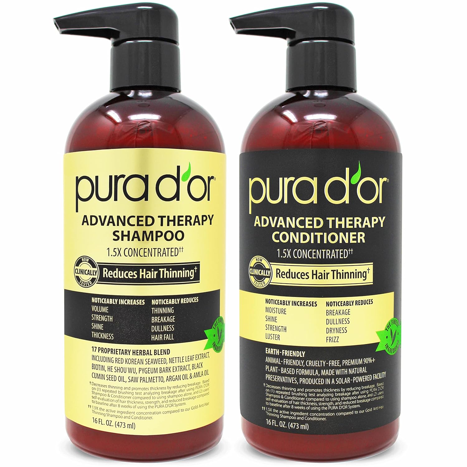 PURA D'OR Anti-Thinning Advanced Therapy Biotin Shampoo & Conditioner Hair Care Set & Organic Moroccan Argan Oil (4oz / 118mL) USDA Certified 100% - Image 2