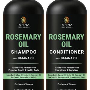 INFINA ESSENTIALS Rosemary Oil Shampoo and Conditioner Set | 16 fl oz Each | with Batana Oil & Biotin | Sulfate-Free Thickening Formula for Thinning Hair | For Men & Women