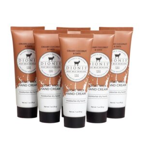 Dionis Goat Milk Hand Cream – Moisturizing Lotion for Dry Skin, Safe for Sensitive Skin - Creamy Coconut & Oats 1 oz (Pack of 6)