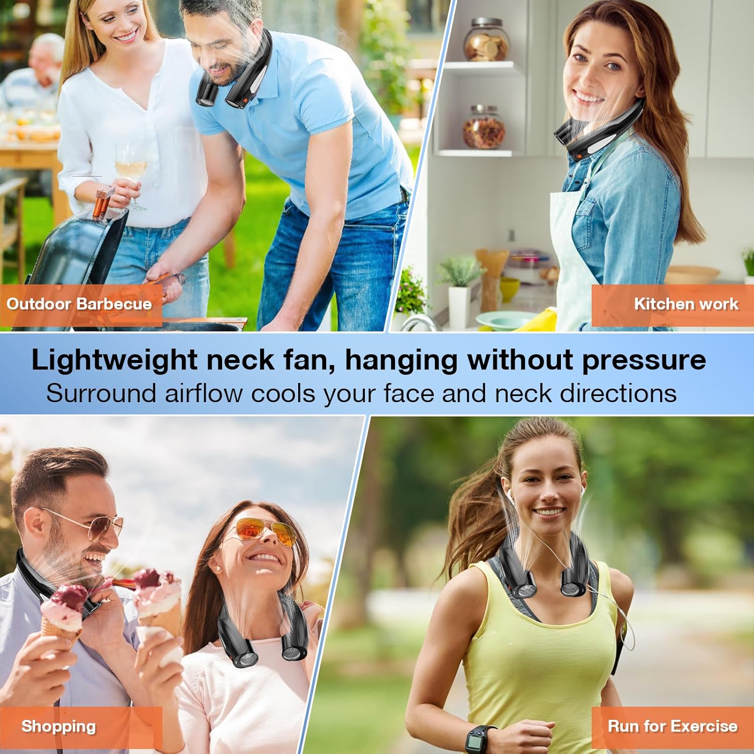 Hionly AI Neck Fan, 6 Speeds Adjustable Portable Personal Fan Rechargeable, Faster Cooling Wearable Fan, Ultra Quiet for Home, Office, Travel, Outdoor - Image 7