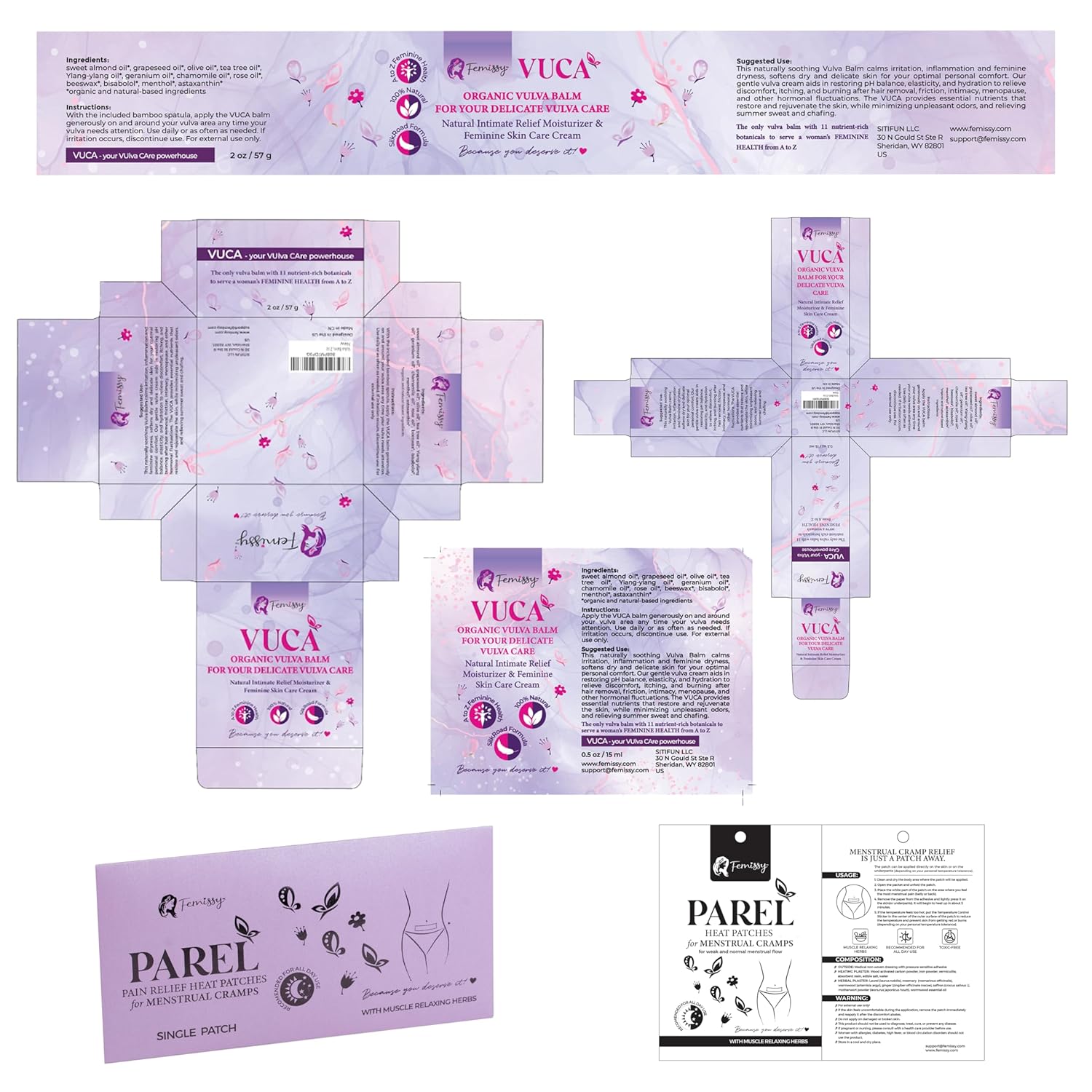 Vulva Balm (2 pcs Bundle: 2 + 0.5 oz); Vulva Cream; Intimate Vulva Moisturizer for Women + Heat Patches for Menstrual Cramps based on Flow Strength, 1 Single Patch for Weak & Normal Flow Herbs & Oils - Image 8
