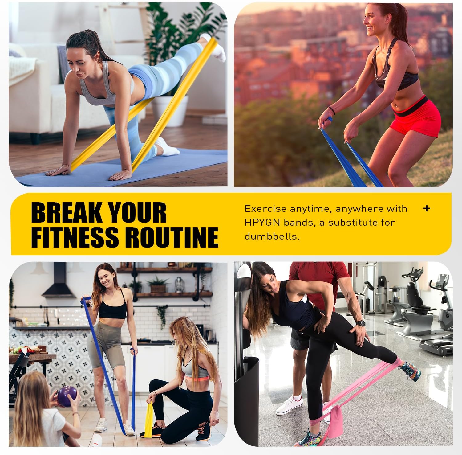 HPYGN 3 Levels Non-Latex Exercise Bands for Physical Therapy & Yoga, Professional Resistance Bands Set for Working Out, Strength Training, Pilates & Rehab, TPE Elastic Stretch Bands for Seniors, Women - Image 3