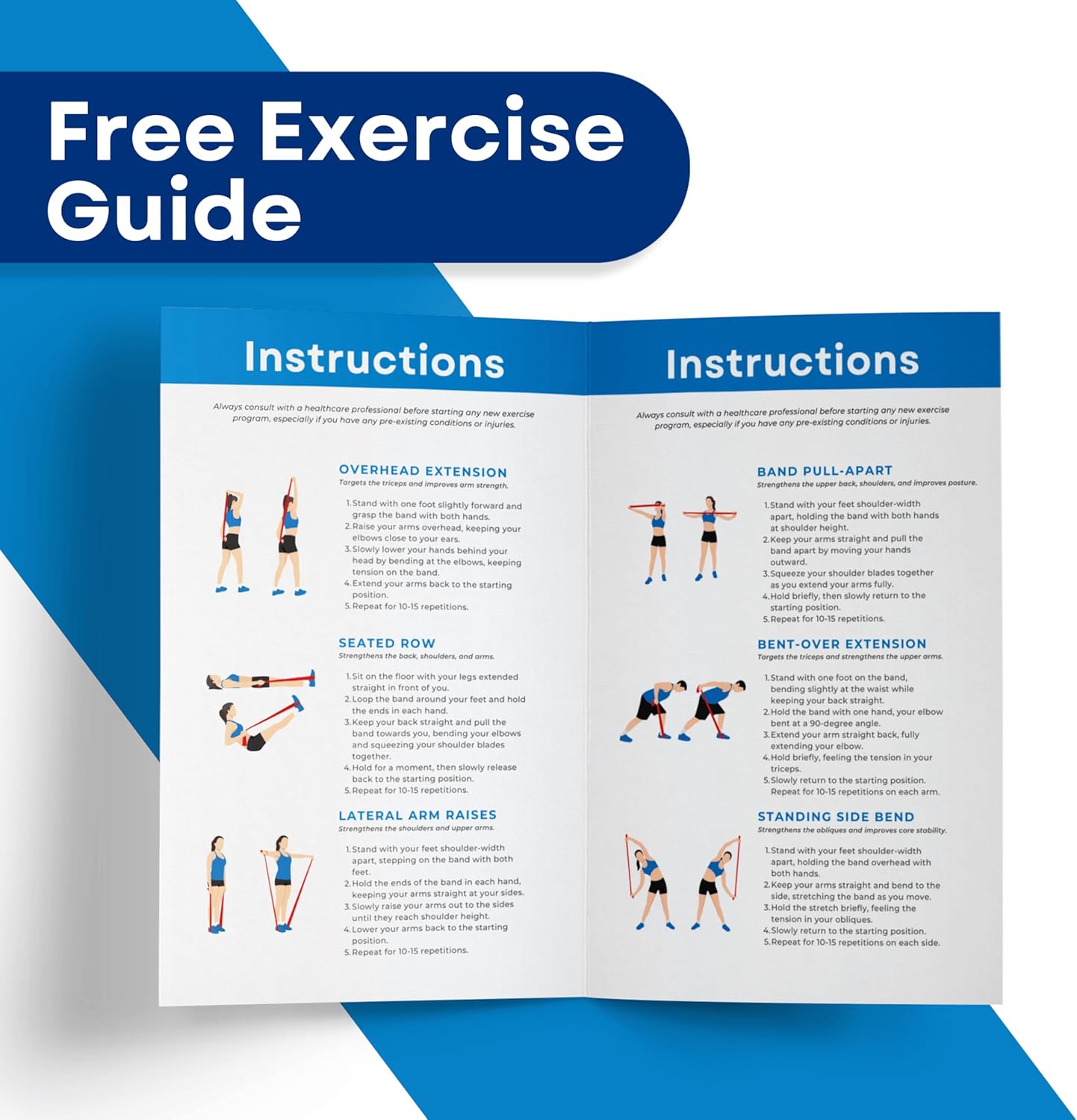 RMS Resistance Bands with Instruction Guide & Carry Bag - Latex Free Exercise Band for Working Out, Physical Therapy, Rehab, Stretch, Yoga & Pilates, Set of 3 - Image 7