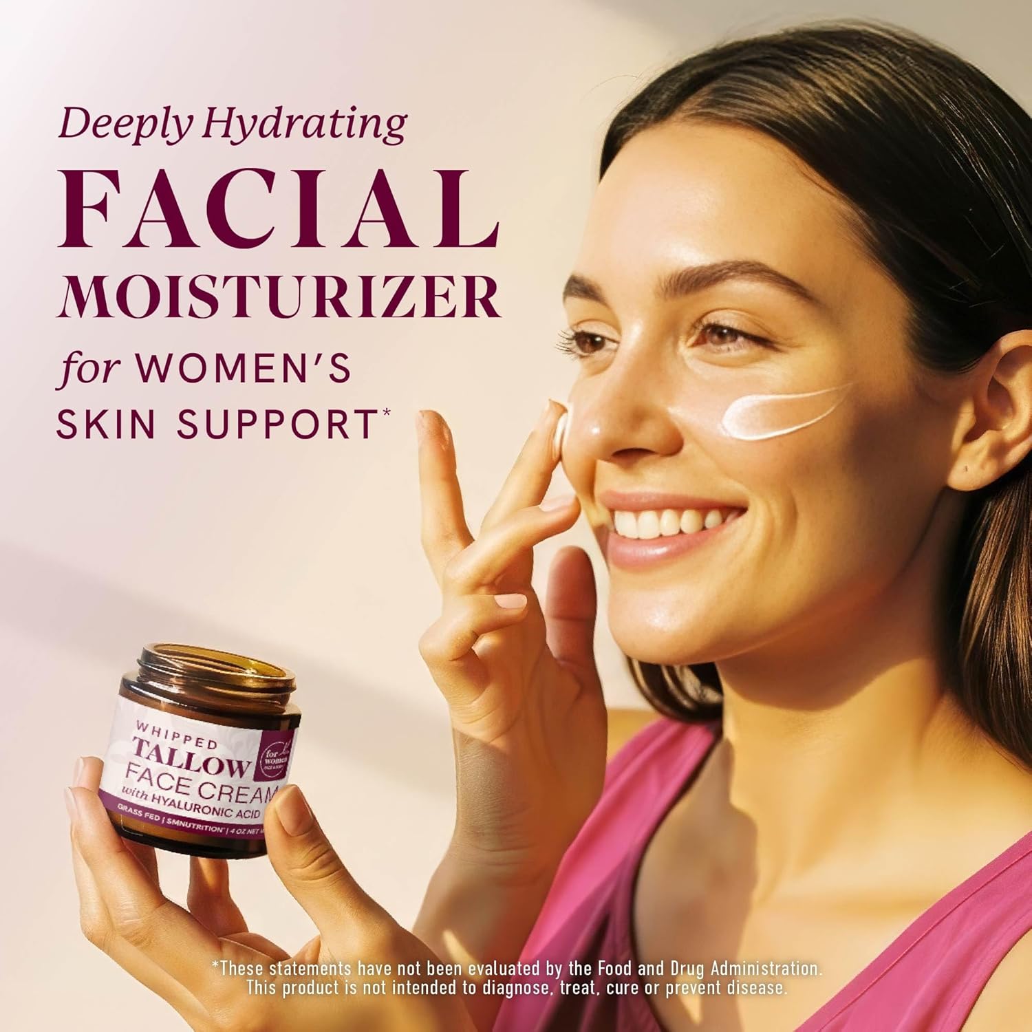 Beef Tallow Face Moisturizer for Women | With Hyaluronic Acid | Hydrating Whipped Beef Tallow for Skin Care for Women | With Jojoba & Sweet Almond Oil | Paraben & Cruelty-Free, Non-GMO | 4 oz - Image 3