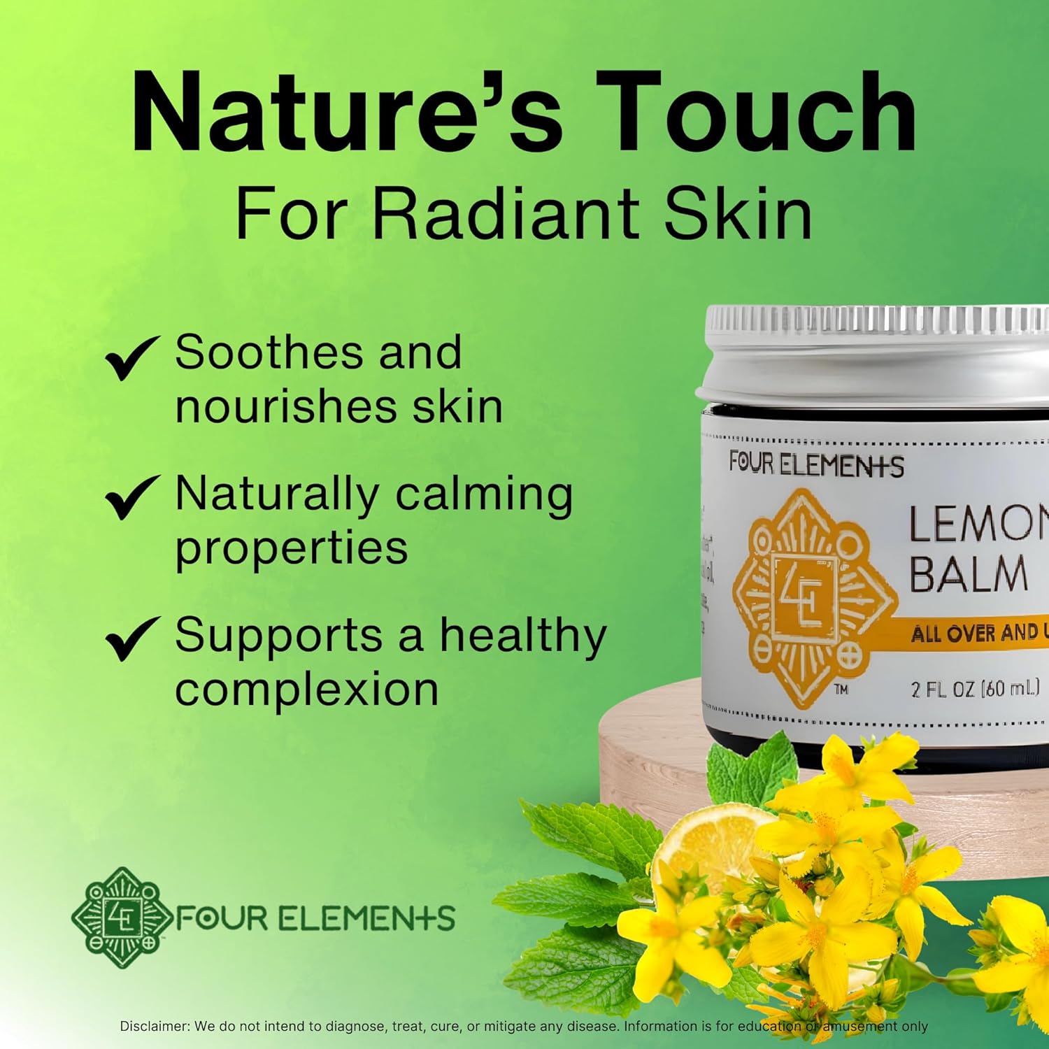 Four Elements Lemon Balm Face Moisturizer Cream - 2 Oz | Herbal Face Cream with Organic Lemon Balm, Chamomile, Shea Butter & Vitamin E | Body Hydrating Moisturizer Beauty Essential - Image 4