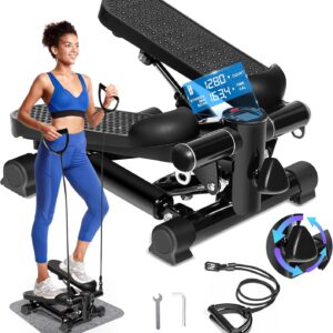 TOPMAJOR Steppers for Exercise at Home with 330 lbs Weight Capacity, Resistance Bands & Non-Slip Mat for Full Body Workout, Adjustable Height Hydraulic Stepper with LCD to Monitor Steps & Time