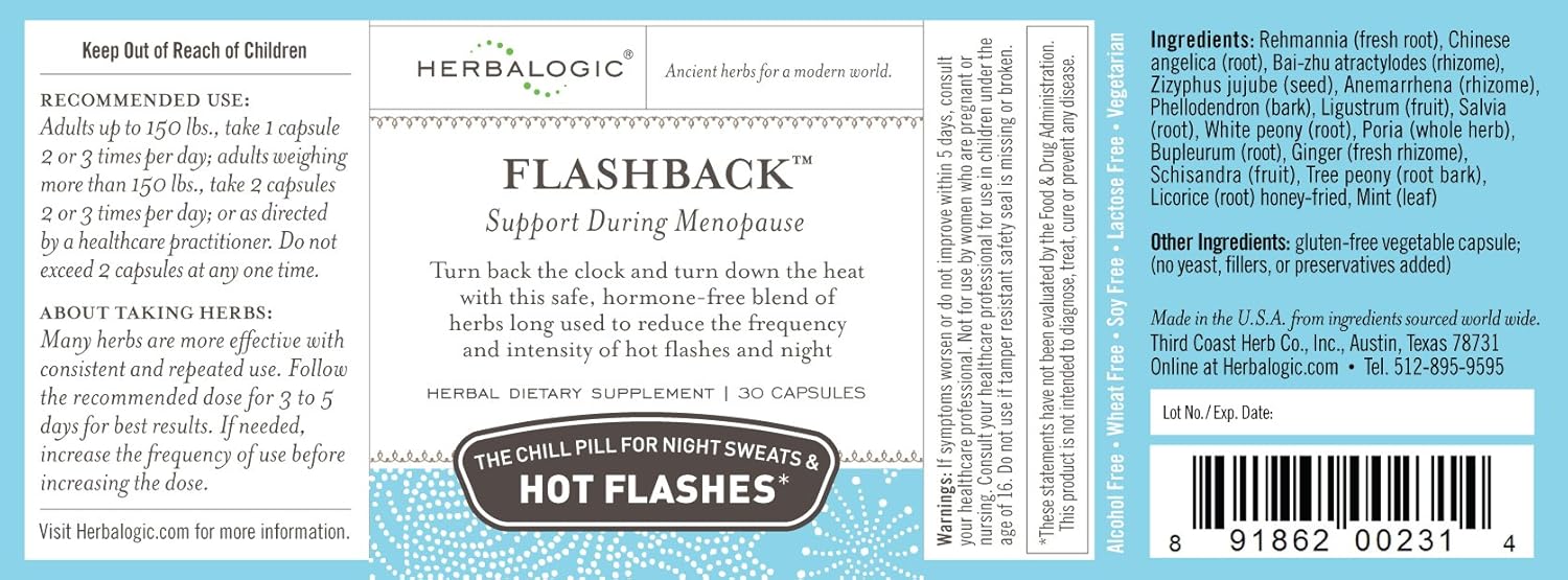 Herbalogic - Flashback Herb Capsules - Natural Relief for Menopausal Hot Flashes, Night Sweats, Sleeplessness, Irritability & Mood Swings - 30 Cap Count - Image 2