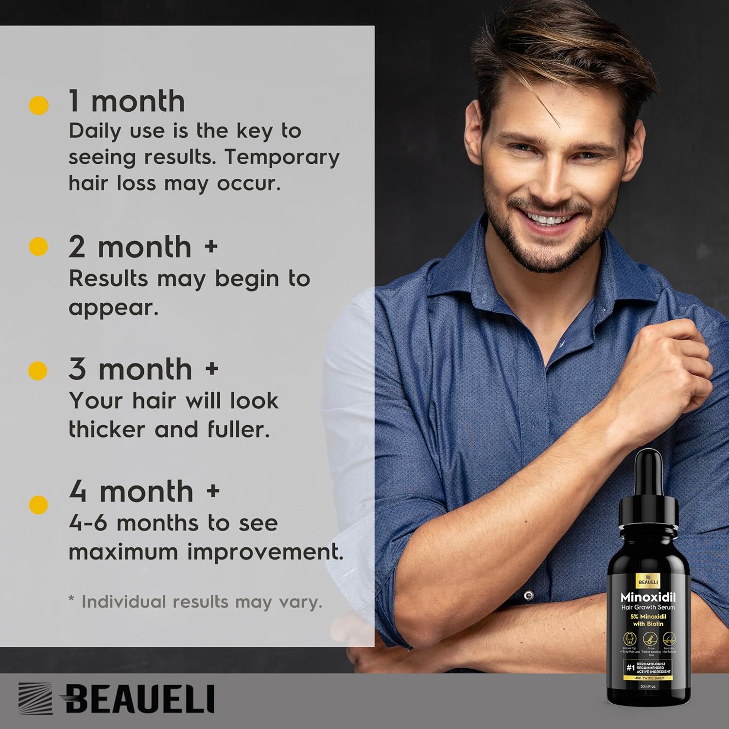 beaueli 5% Minoxidil for Men & Women Hair Growth, Beard Growth, Hair Loss Treatment, Unisex Adult 1oz - Image 7