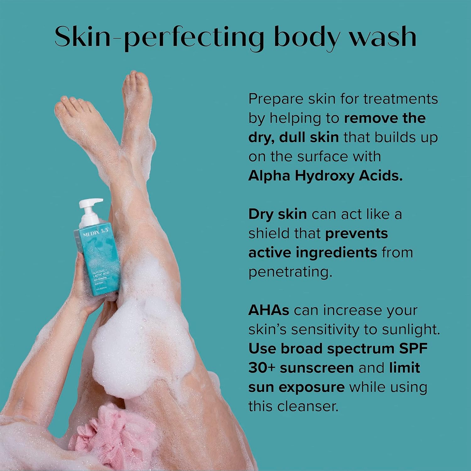 MEDIX 5.5 Exfoliating AHA Glycolic Acid Face & Body Wash Cleanser + Retinol Moisturizing Body Cream Lotion Skin Care 2PC Set | Alpha Hydroxy Acid & Lactic Acid Foaming Face Wash, 2-PC - Image 6