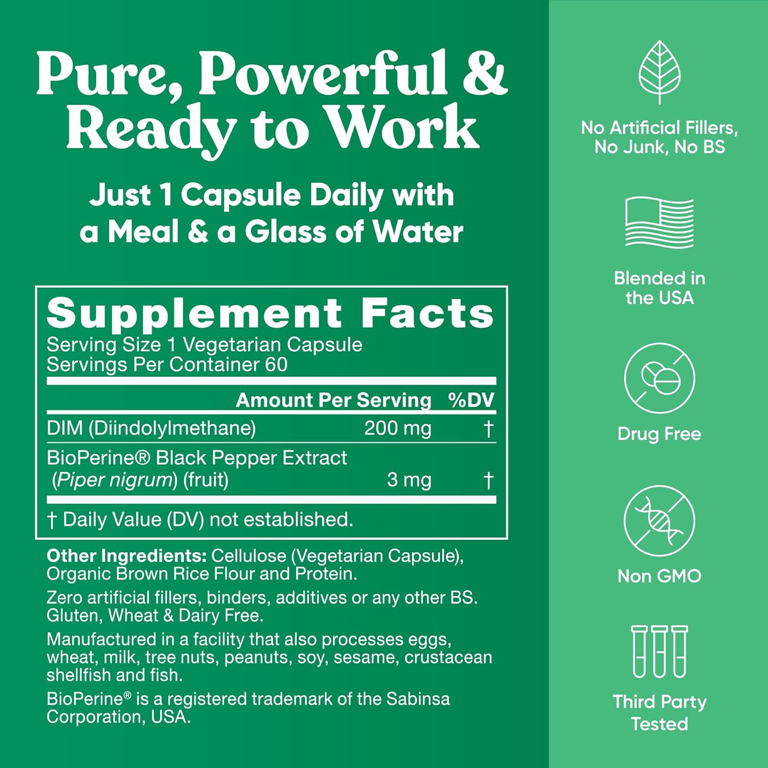 DIM Supplement Pure 200 Mg for Women or Men - Estrogen Hormone Balance Supplement for Energy, Fatigue, Stress, Menopause, Hot Flashes - Enhanced Bioavailability BioPerine - 60 Vegan Soft Capsules - Image 7