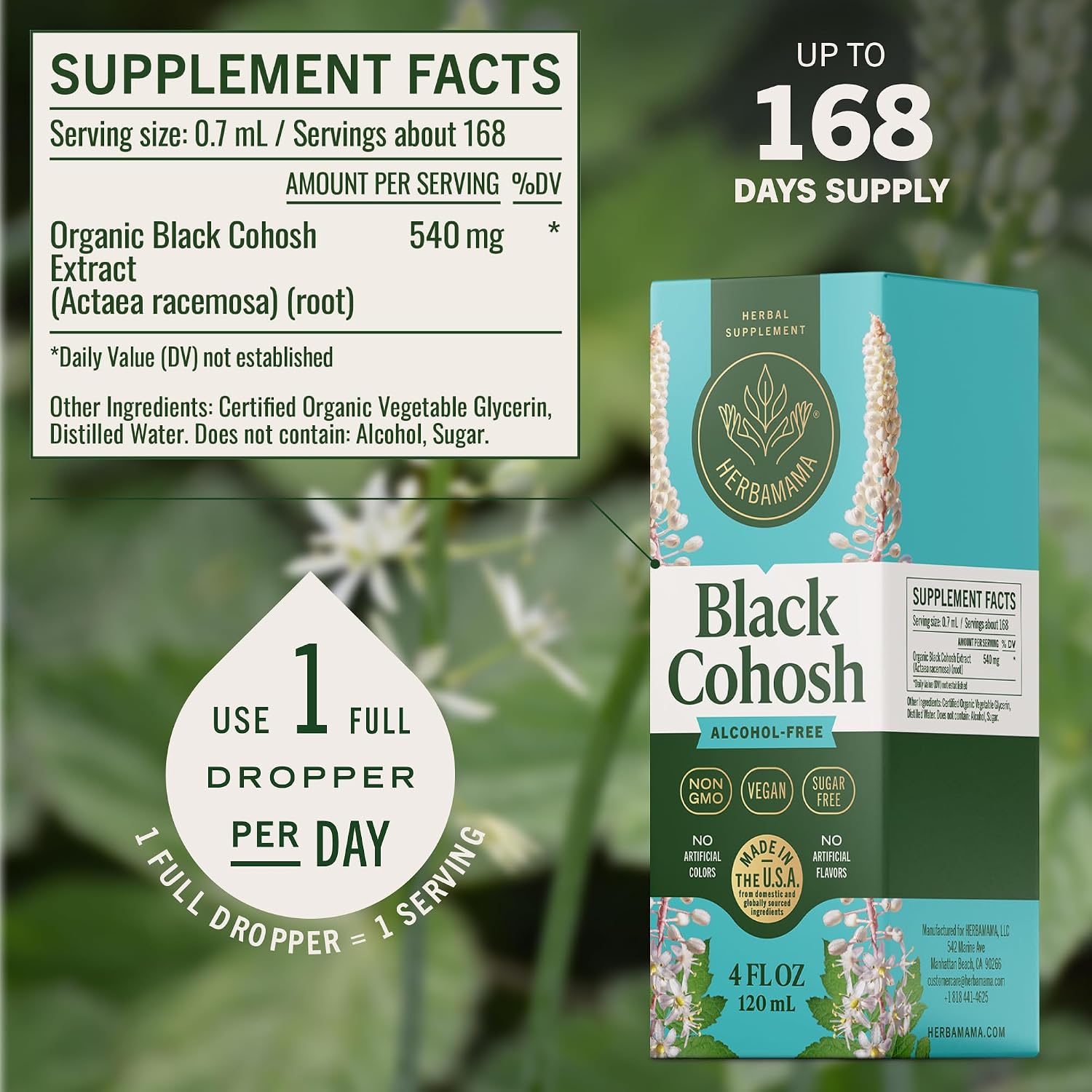 HERBAMAMA Black Cohosh for Menopause Hot Flashes – Black Cohosh Supplements Women – Women’s Wellness & Hormonal Balance Support – Non-GMO, Alcohol & Sugar-Free Liquid Herbal Supplement, 168-Day Supply - Image 3