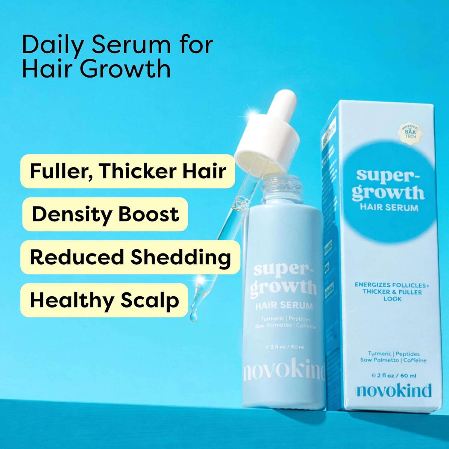 Hair Growth Serum - Water Based Scalp Serum for Thinning Hair | Caffeine, Peptides, Rosemary & Turmeric | Promotes Thicker, Fuller Looking Hair & Healthy Scalp for Women & Men 2 fl oz - Image 3