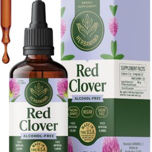 HERBAMAMA Red Clover Supplement for Menopause Support* - Liquid Red Clover Herb with Isoflavones for Hormone Balance for Women - Lymphatic Drainage Drops - Vegan, Non-GMO, 84-Day Supply