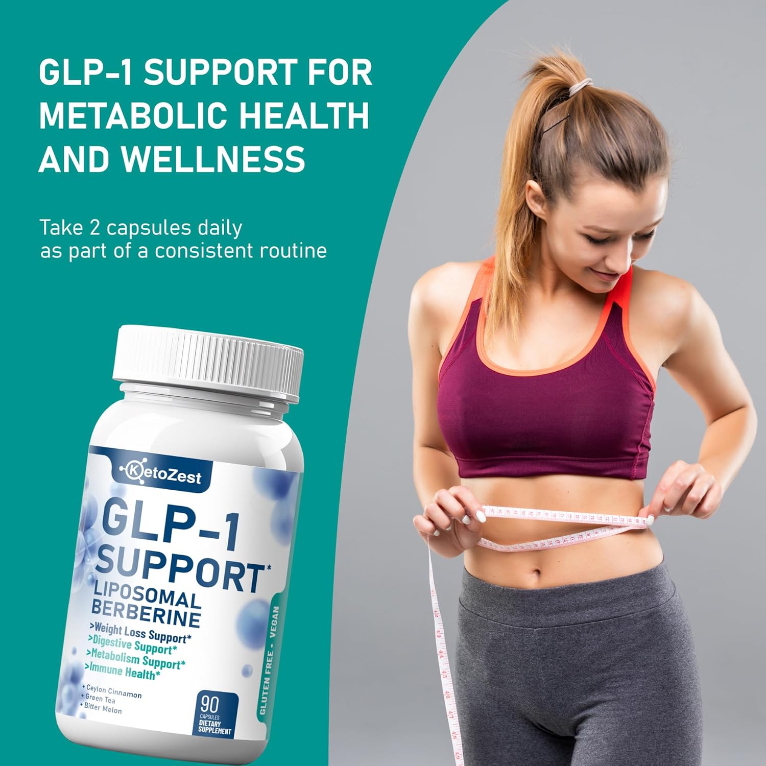 GLP-1 Support Weight Loss Supplement - 15-in-1 GLP1 Support for Weight Management Appetite Suppressant Fat Burn for Women Men - with Liposomal Berberine HCl Bitter Melon Citrus Bergamot - Image 5