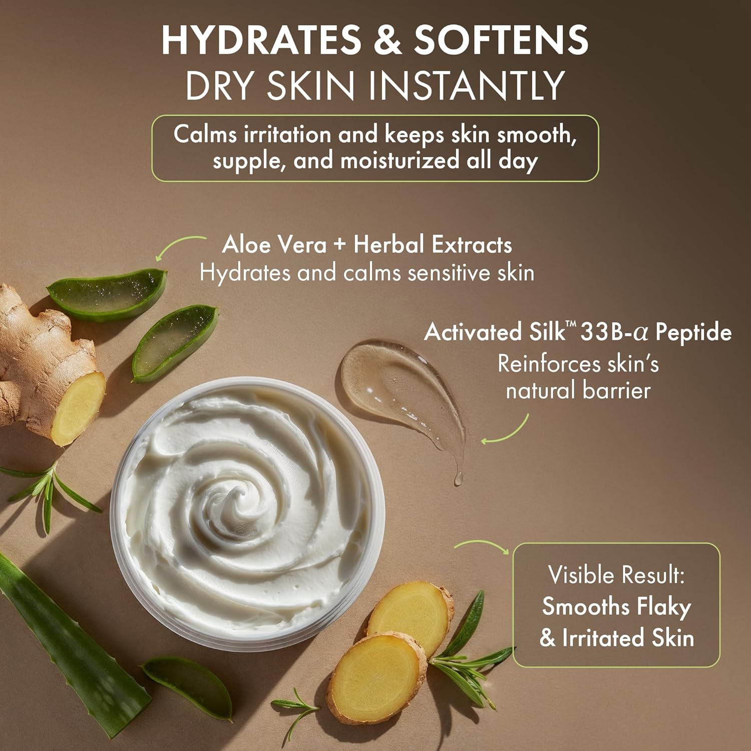 Hydrating Silk Peptide Body Butter - Lightweight Non-Greasy Moisturizer with Aloe Vera, Vitamin E & Herbal Extracts for Dry, Rough, and Sensitive Skin - Deep Nourishment Body Glaze & Hydration - Image 2