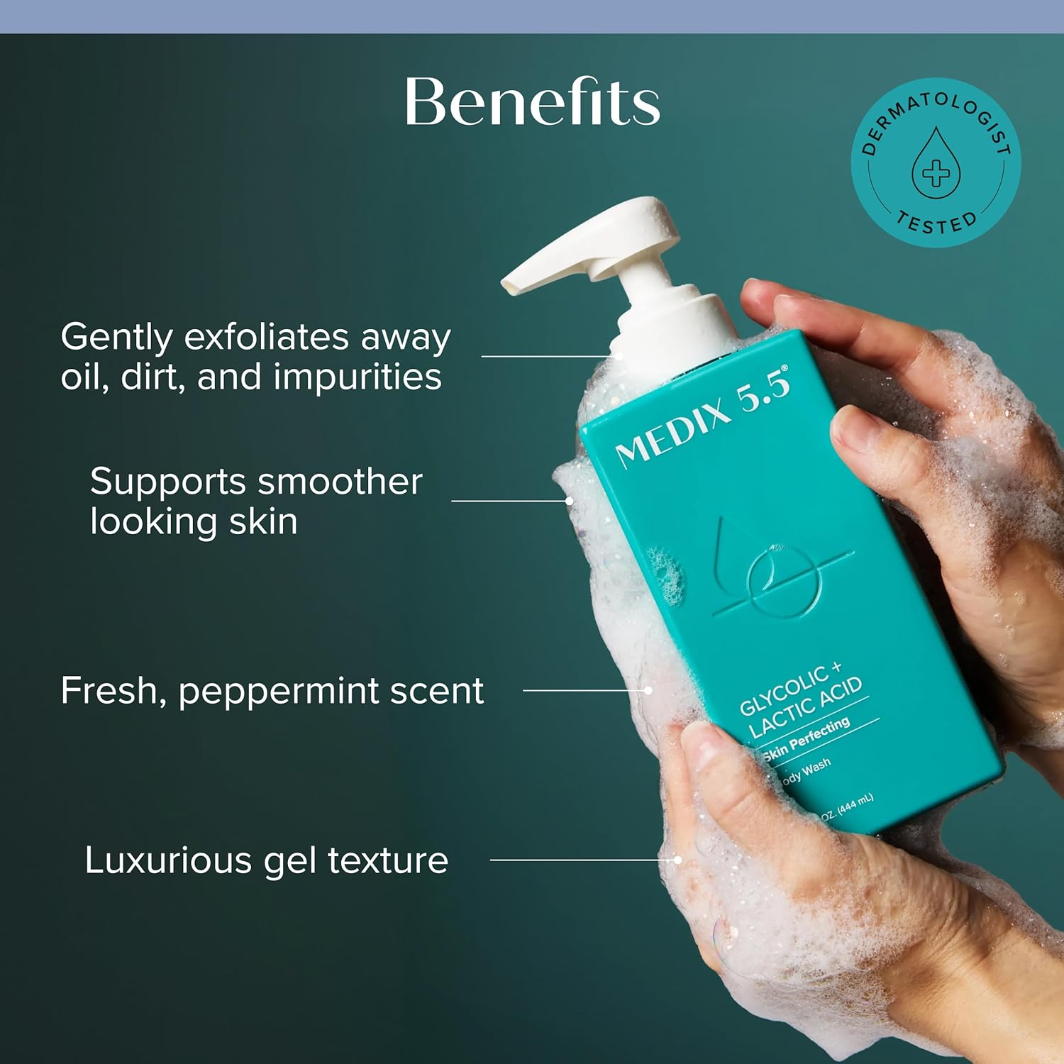 MEDIX 5.5 Exfoliating AHA Glycolic Acid Face & Body Wash Cleanser + Retinol Moisturizing Body Cream Lotion Skin Care 2PC Set | Alpha Hydroxy Acid & Lactic Acid Foaming Face Wash, 2-PC - Image 3