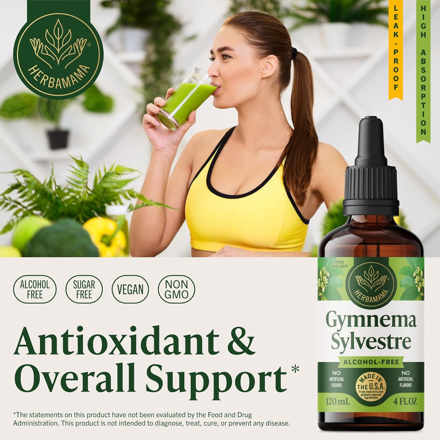 HERBAMAMA Gymnema Sylvestre Drops - Vegan Antioxidant & Overall Support with Gymnema Leaf Extract Tincture - Non-GMO, Alcohol & Sugar-Free Liquid Gurmar Supplement, 84-Day Supply - Image 2