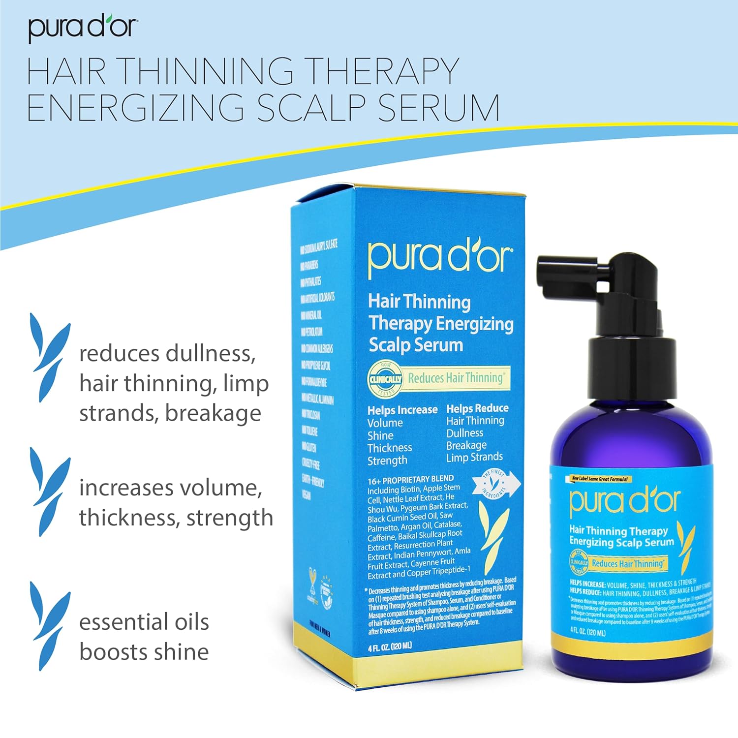 PURA D'OR Anti-Thinning Biotin Shampoo & Conditioner Set & Scalp Therapy Energizing Scalp Serum Revitalizer (4oz) with Argan Oil, Biotin, Caffeine, Stem Cell, Catalase & DHT Blockers, All Hair Types - Image 6