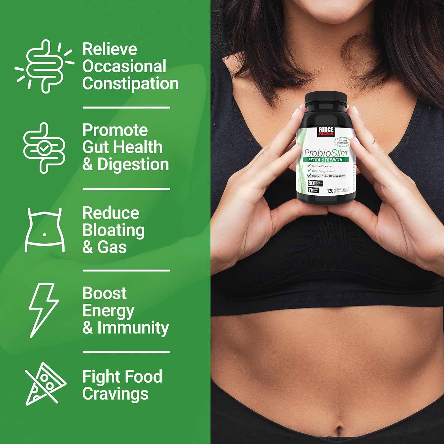 Force Factor ProbioSlim Extra Strength Probiotics for Women and Men with 30 Billion CFUs of Probiotics for Digestive Health, Bloating Relief, and Gut Health, with Prebiotic Fiber, 120 Capsules - Image 2