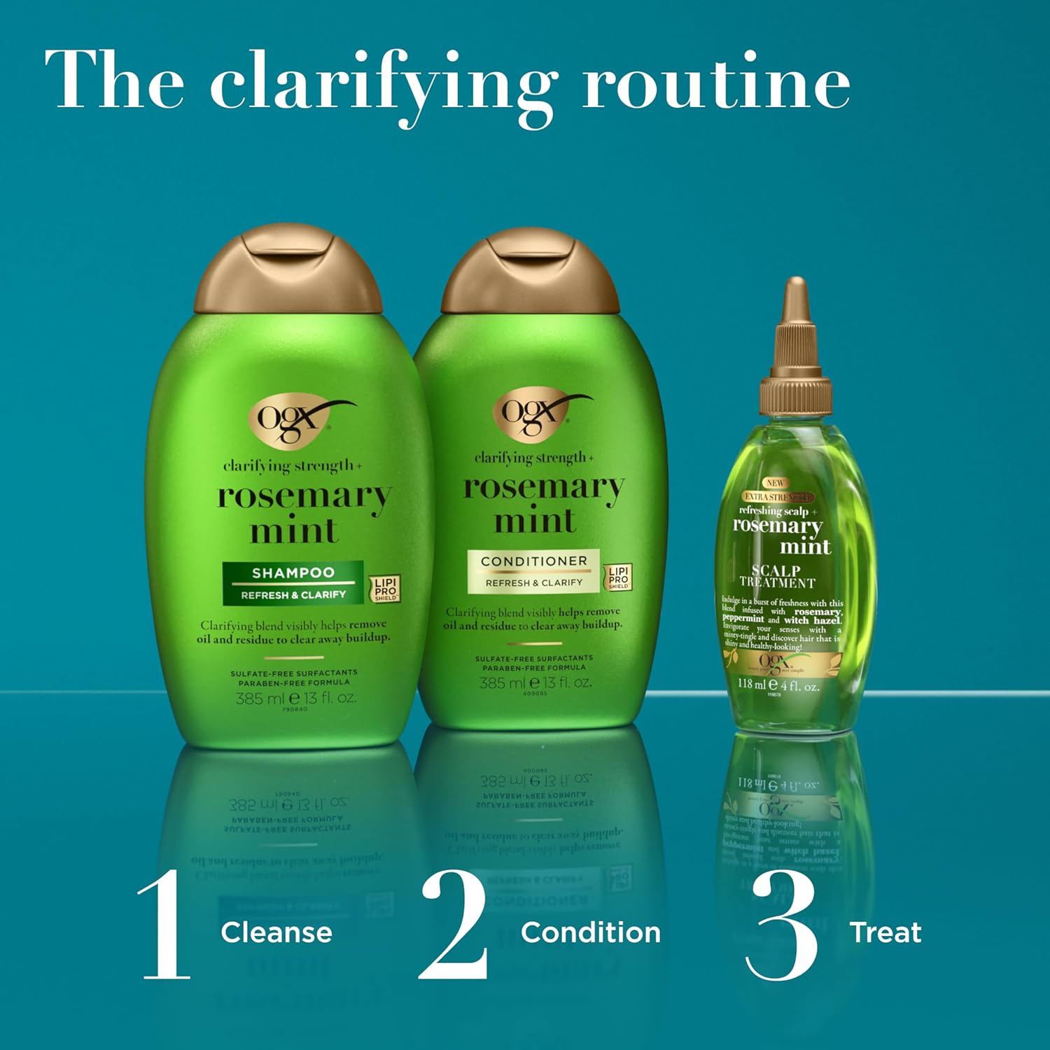 OGX Clarifying Strength + Rosemary Mint Shampoo, Clarifying Shampoo for Oily Hair Visibly Helps Remove Oil & Residue to Clear Away Buildup, Sulfate-Free Surfactants, 13 fl. oz - Image 7