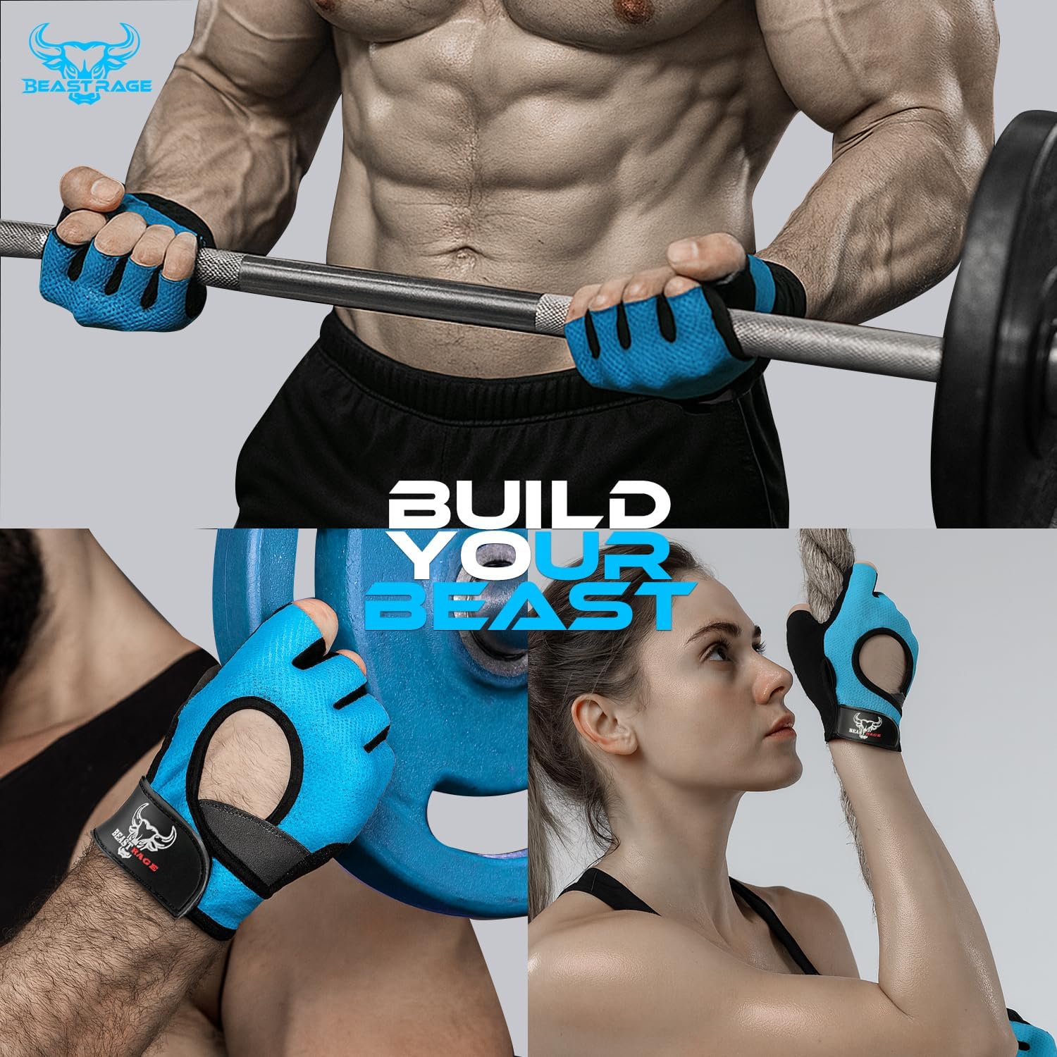 BEAST RAGE Fingerless Weight Lifting Gloves with Palm Protection Padding, Breathable Lightweight Gym Gloves for Men, Women, Weightlifting, Cycling, Exercise, Training Pull Up - Image 8