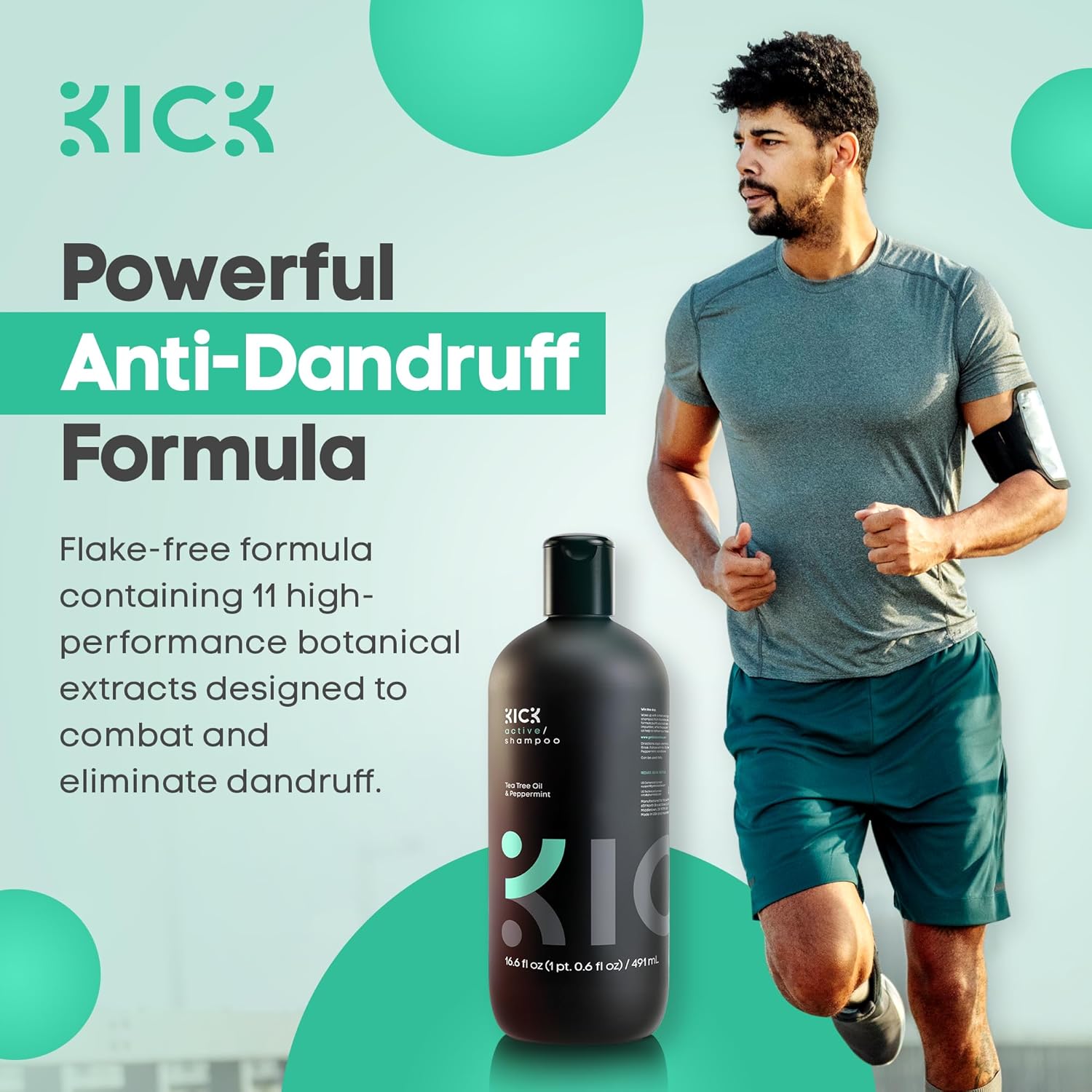 Kick Mens Shampoo - Peppermint & Tea Tree for Oil Control - Sulfate-Free, Refreshing Formula - Anti-Dandruff and Scalp Soothing - Shampoo for Oily Hair - Cruelty-Free - 16.6oz - Image 5
