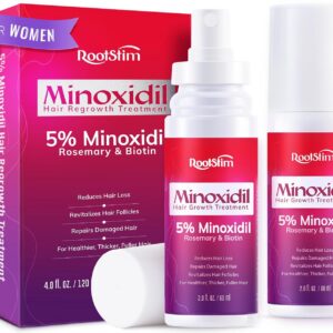 Women's 5% Minoxidil Spray for Hair Growth: 2-Pack RootStim Extra Strength Minoxidil with Rosemary & Biotin for Thinning Hair Regrowth and Fuller Hair - 60ML Each