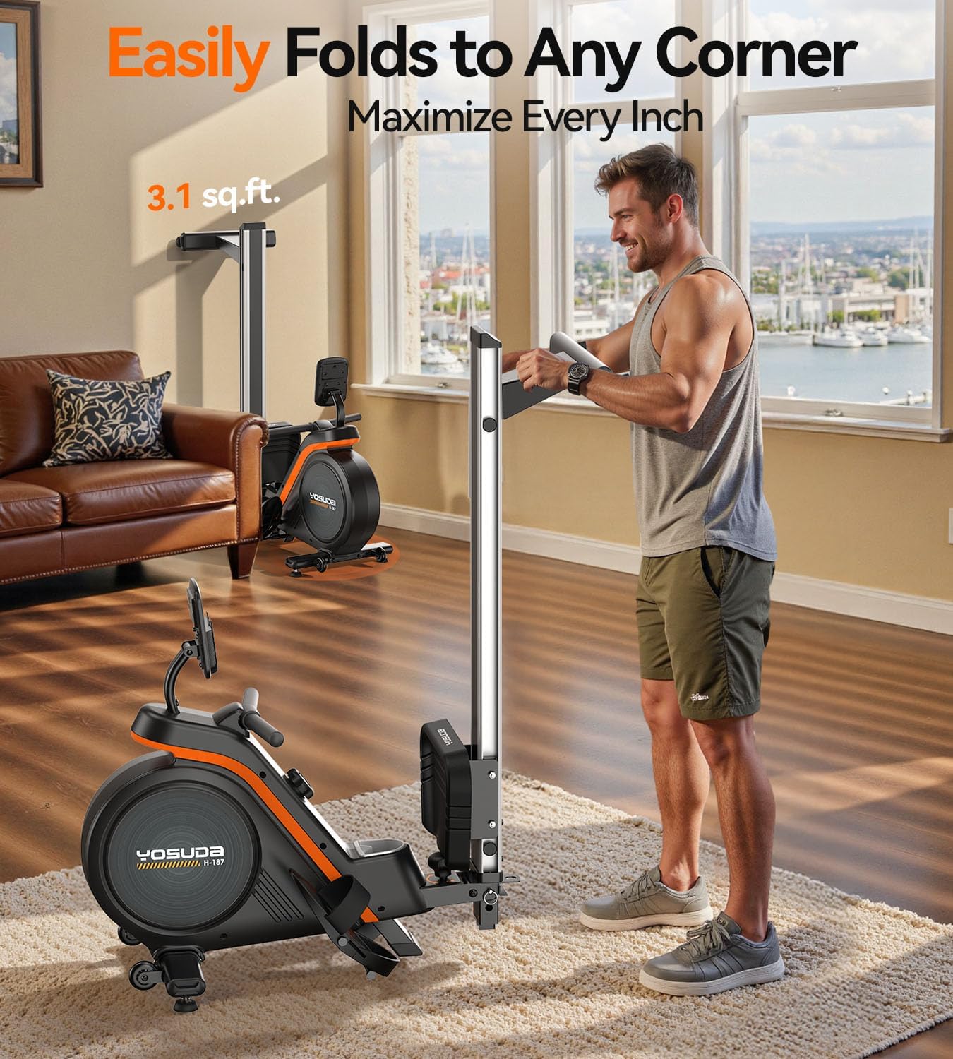 YOSUDA Rowing Machine for Home, Magnetic Rower Machine for Beginners to Athletes, Use with Resistance Adjustment Function, Bluetooth, App Supported, LCD Monitor, and Comfortable Seat Cushion - Image 6