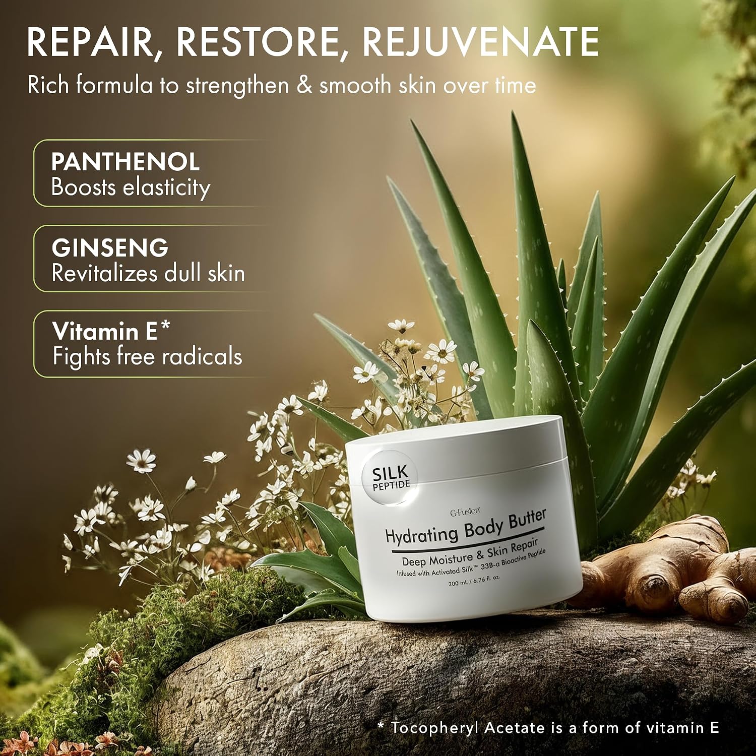 Hydrating Silk Peptide Body Butter - Lightweight Non-Greasy Moisturizer with Aloe Vera, Vitamin E & Herbal Extracts for Dry, Rough, and Sensitive Skin - Deep Nourishment Body Glaze & Hydration - Image 4