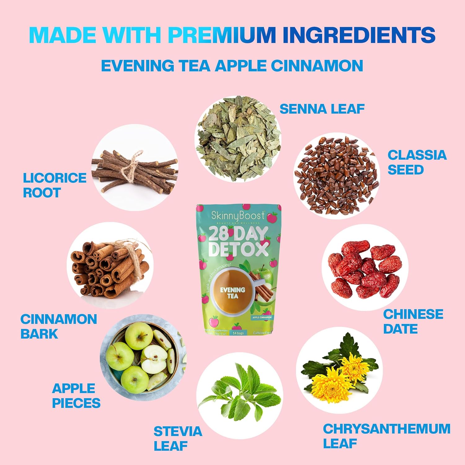 Skinny Boost Evening Detox Tea-APPLE CINNAMON -14 Tea Bags Total, Supports Detox and Cleanse, Reduce Bloating, Cleanse Colon, Reduce Toxins, Vegan, Non GMO - Image 3