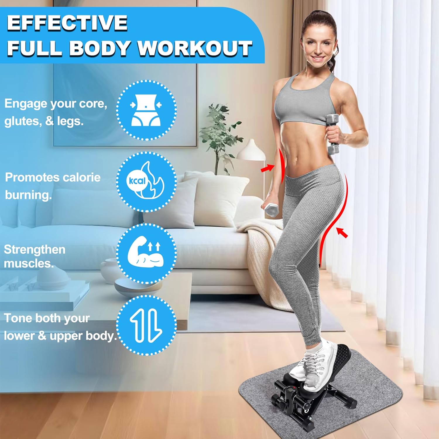 TOPMAJOR Steppers for Exercise at Home with 330 lbs Weight Capacity, Resistance Bands & Non-Slip Mat for Full Body Workout, Adjustable Height Hydraulic Stepper with LCD to Monitor Steps & Time - Image 2