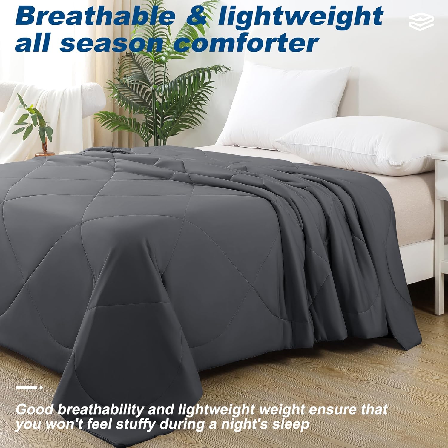 Cooling Comforter Queen Size, Double-Sided Cold Tech Fabric Quilted Bed Comforters Cooling Blanket for Hot Sleepers, Breathable Lightweight Summer Bedding, All-Season Ice Blanket, Dark Gray - Image 8