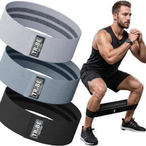 Tribe Lifting Resistance Bands for Working Out - 3 Pack Fabric Workout Bands for Women and Men - Booty Bands for Legs and Glute - Non Slip Exercise Bands Set for Squat Hip Thigh