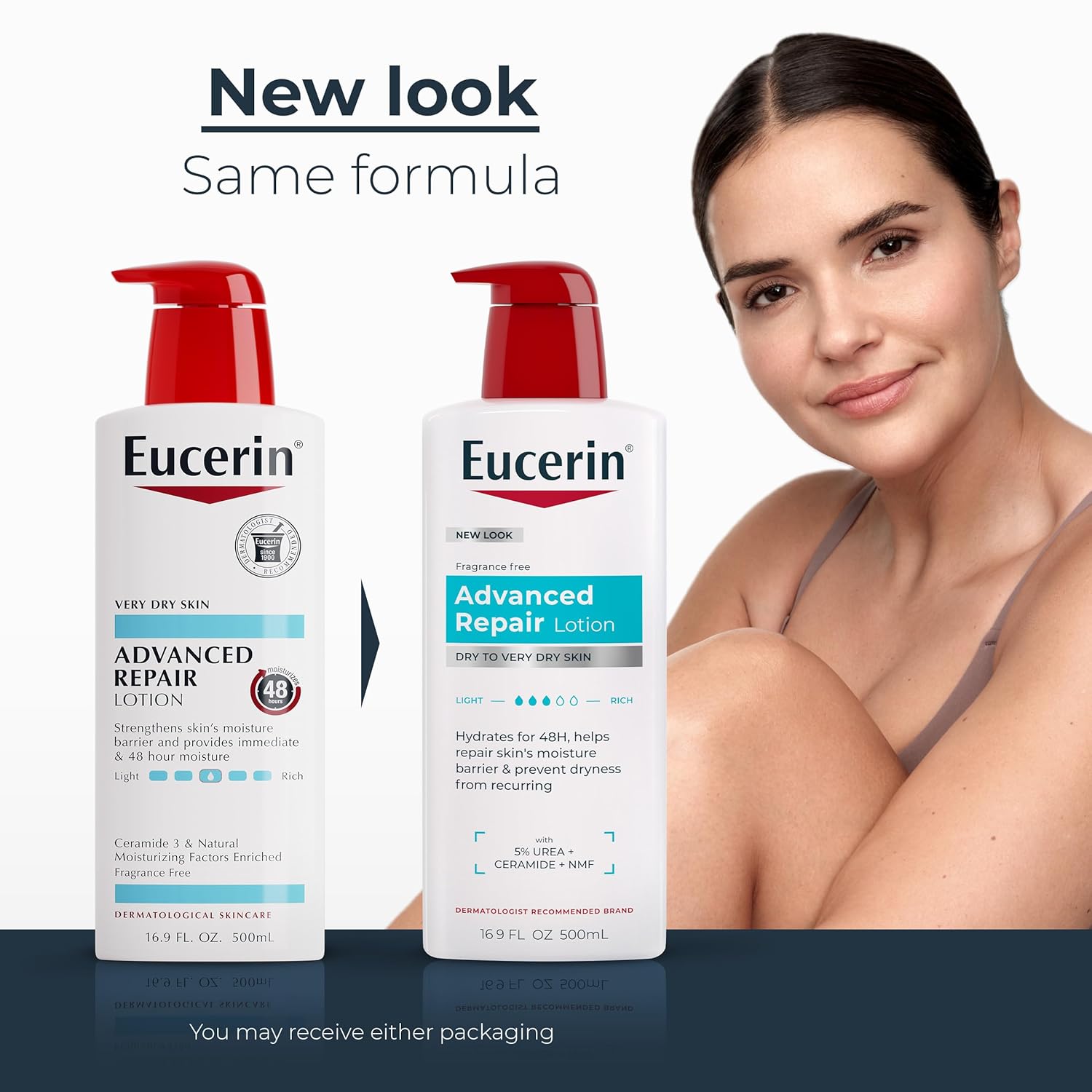 Eucerin Advanced Repair Lotion, Urea Enriched, Unscented Body Lotion for Dry Skin With Triple Moisturizing Complex, 16.9 FL OZ Bottle - Image 2