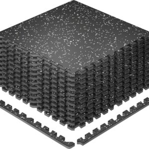 SUPERJARE 0.79'' Extra-Thick Exercise Equipment Mats, 12 Pcs 48 Sq Ft Rubber Top Floor Tiles with High Density EVA Foam, Interlocking Gym Flooring for Home Gym, Workout Mat, Black/Grey