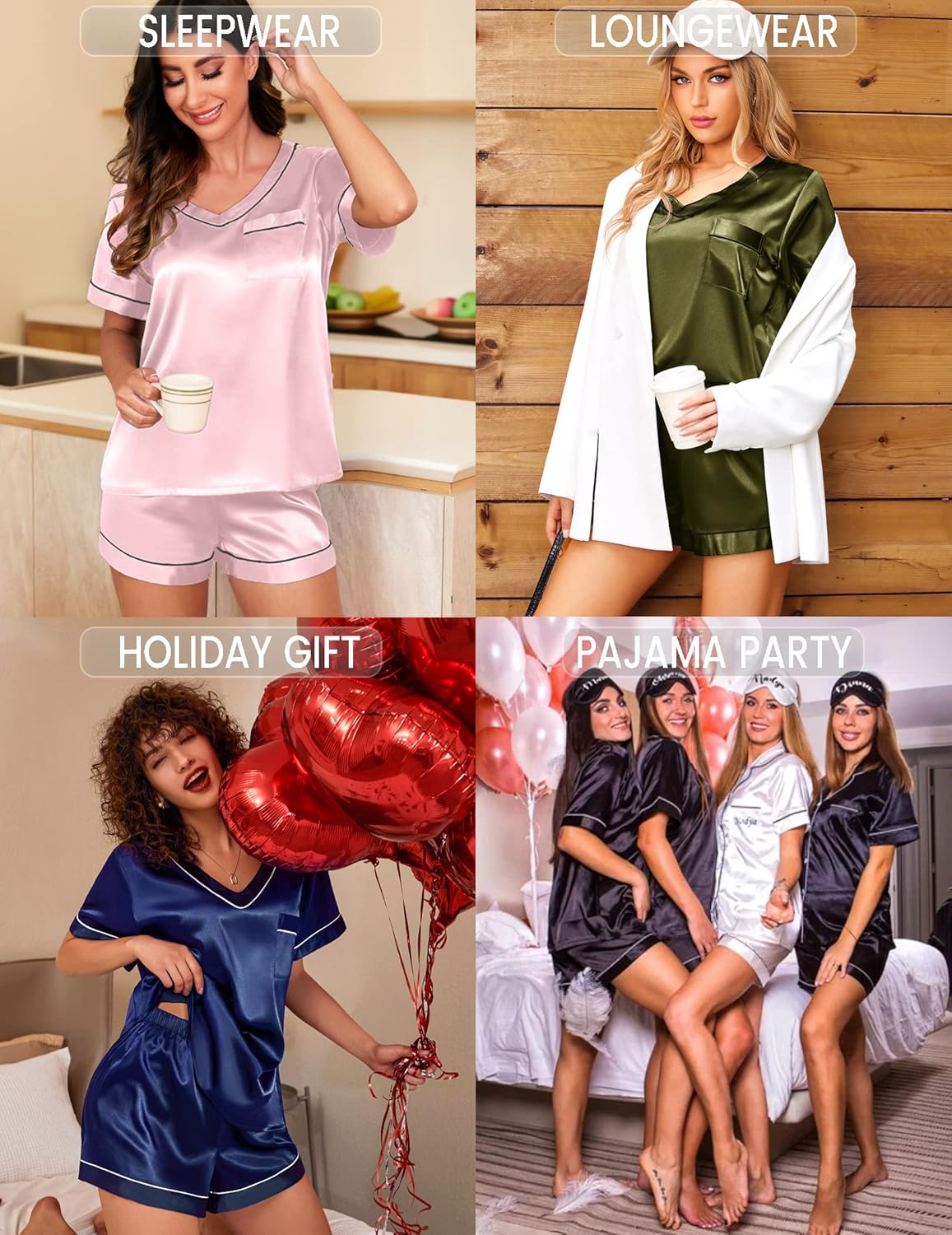 Ekouaer Silk Pajama for Women Short Sleeve Satin Pj Set Two Piece Soft Sleepwear Loungewear S-XXL - Image 4