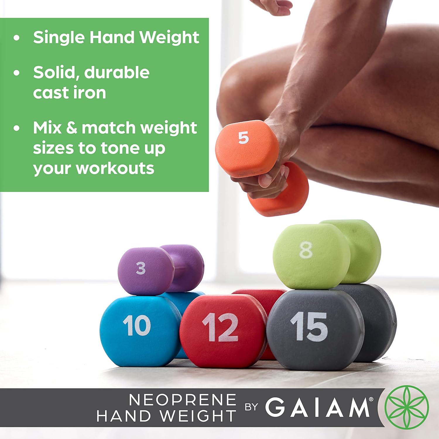 Gaiam Dumbbell Hand Weight (Sold in Singles) - Neoprene Coated Exercise & Fitness Dumbbell for Home Gym Workouts and Strength Training - Free Weights for Women and Men - Image 2