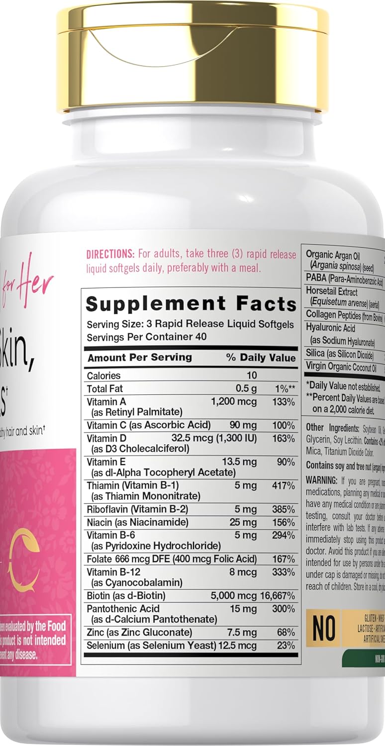 Carlyle Hair Skin and Nails Vitamin | 120 Softgels | Beauty Formula Supplement | with Biotin and Collagen Zinc, Vitamin A, B6, C & E | Non-GMO, Gluten Free - Image 2